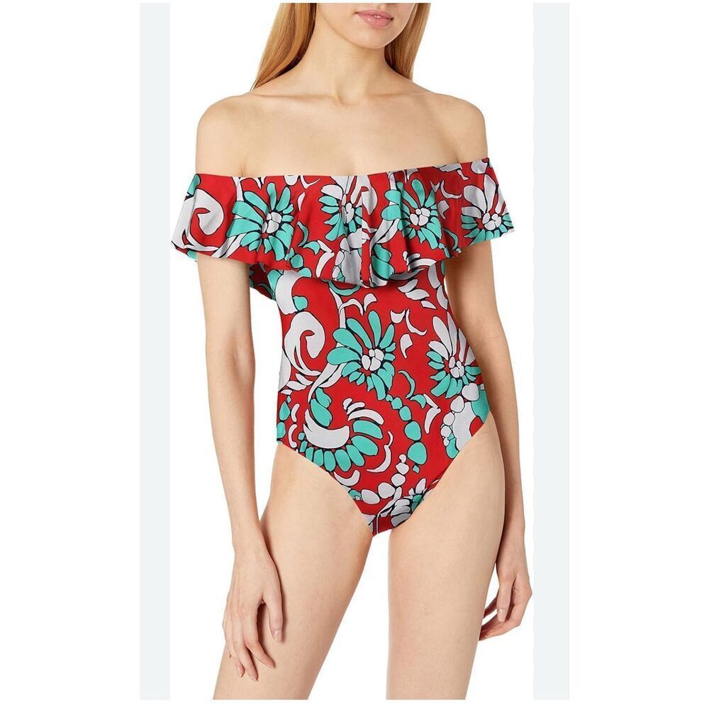 Trina Turk Womens Garden Bloom Off The Shoulder One Piece Swimsuit Multicolor 6